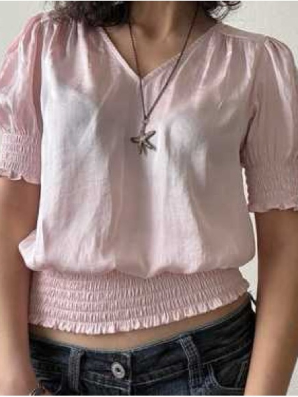 Philosophy Light Pink Puff Sleeve Smocked Crop Top